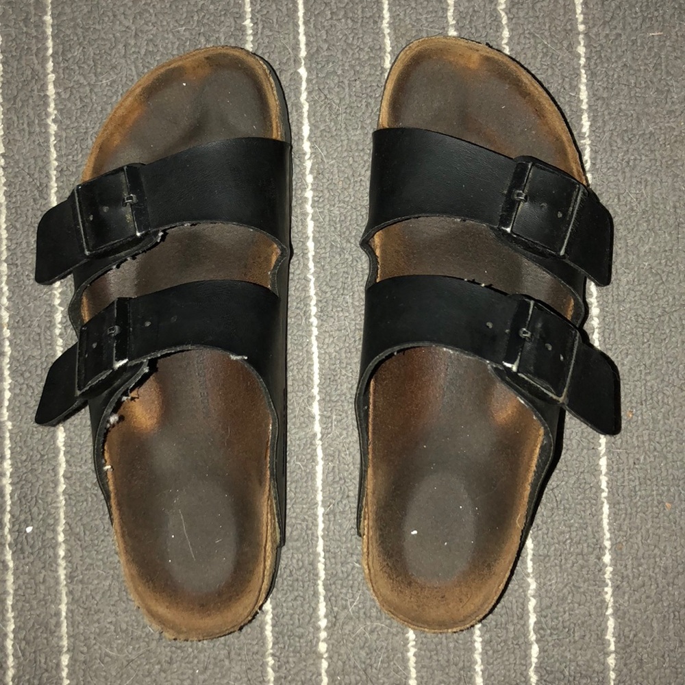 Black leather Birkenstocks